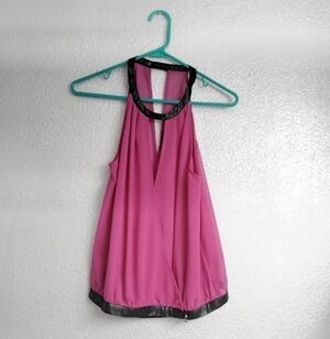Bebe Women's Magenta Sheer Faux Wrap Top.    Size SP